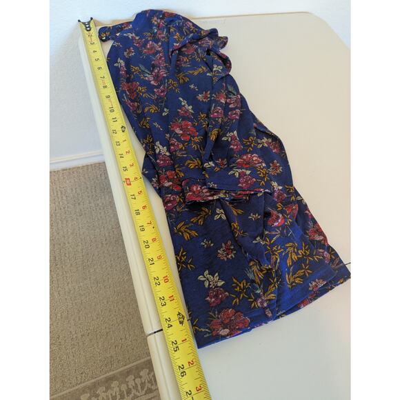 FREE PEOPLE Dock Street Ruffle Floral Blue 3/4 Sleeve Top Women Size S Bloomcore - Picture 9 of 9